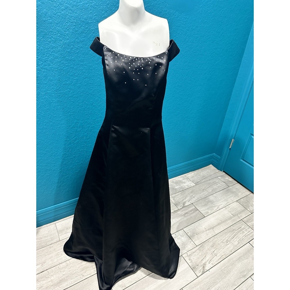 VTG Jessica McClintock For Gunne Sax Black‎ Satin Formal Gown 3/4
